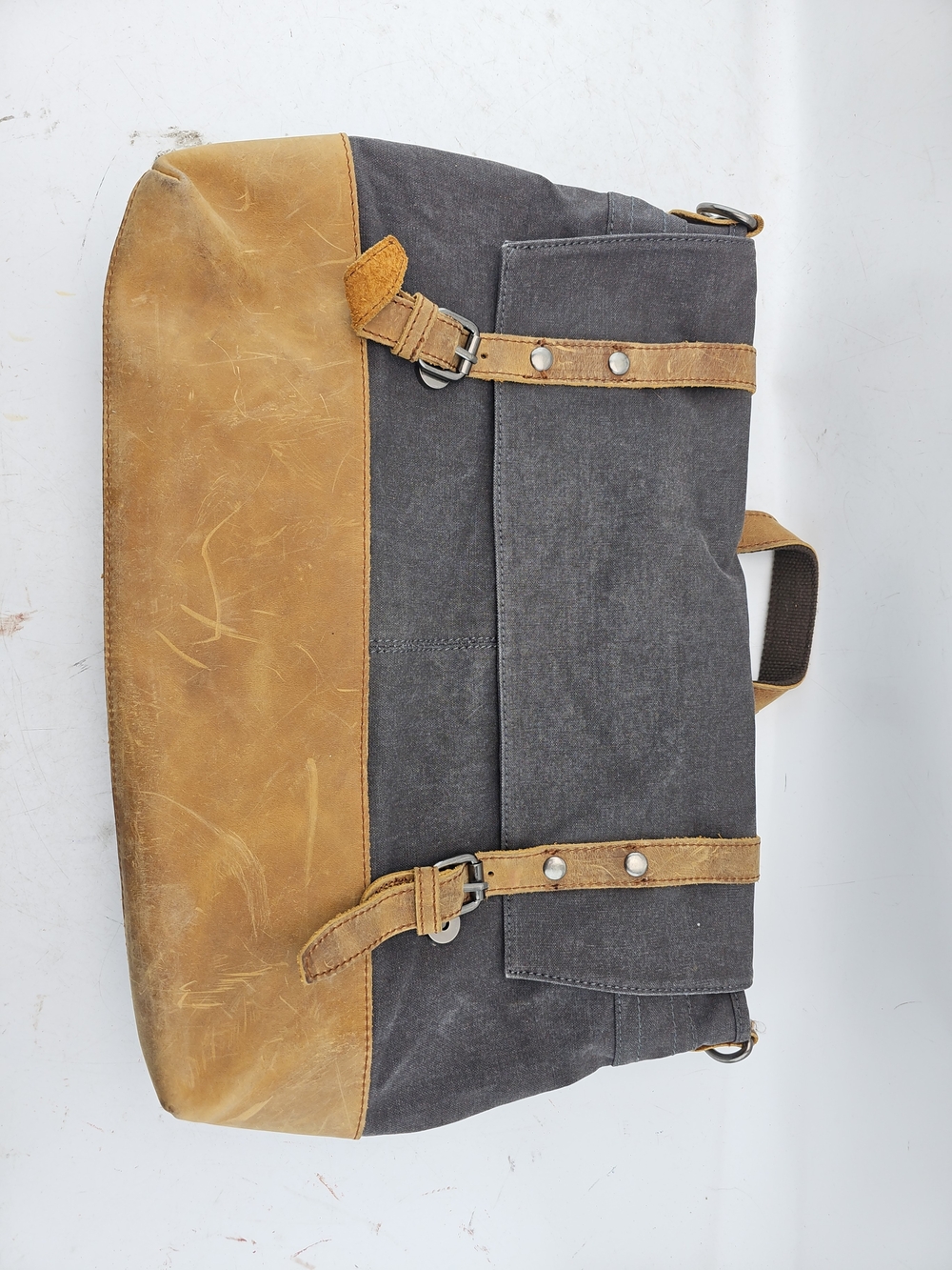 Gray Canvas Messenger Bag with Tan Leather Accents
